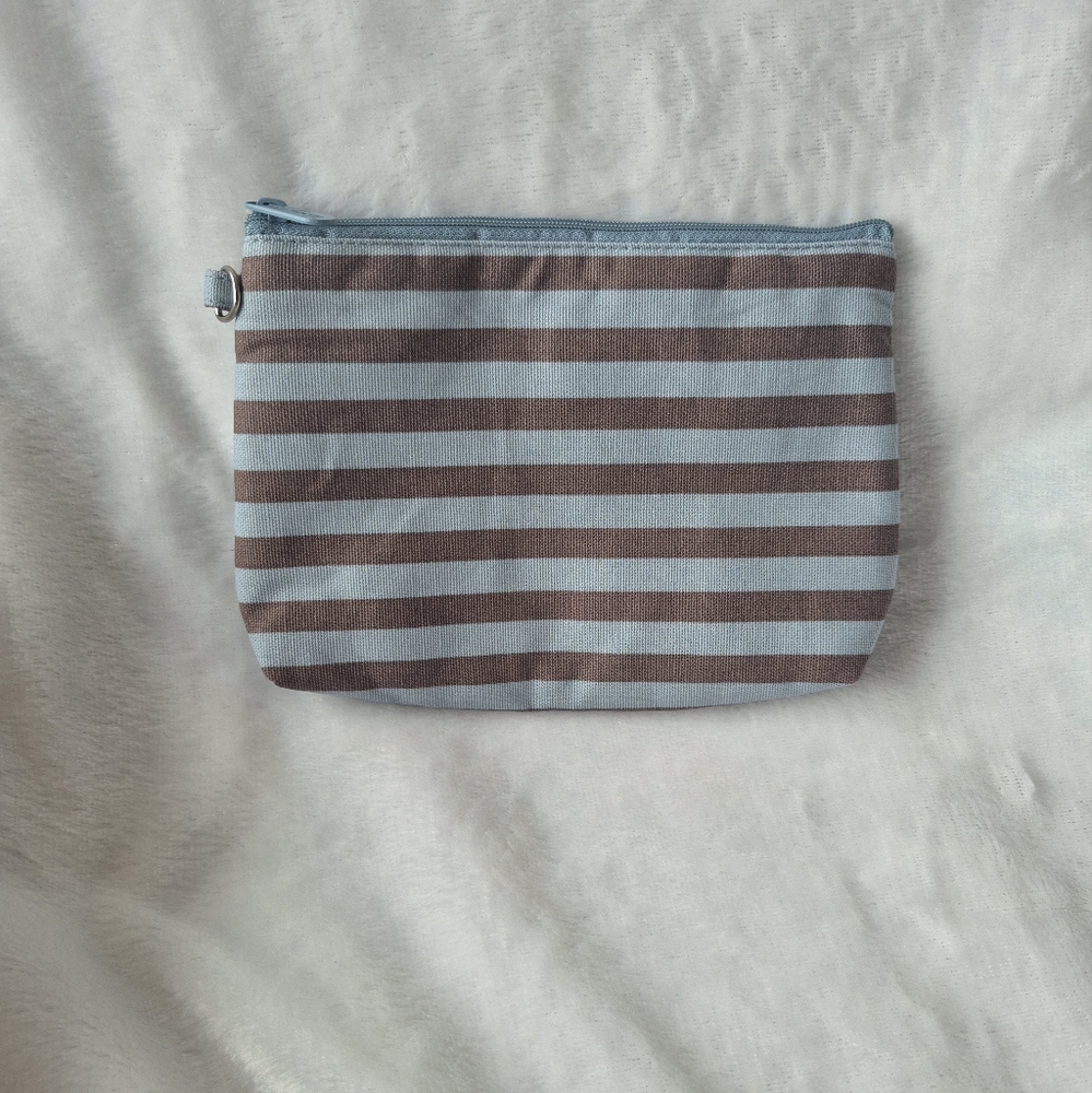 Thirty-one Striped Blue and Brown Mini Zipper Pouch Small Bag